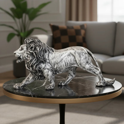 Majestic Stalking Lion Decor Statue - Antique Silver