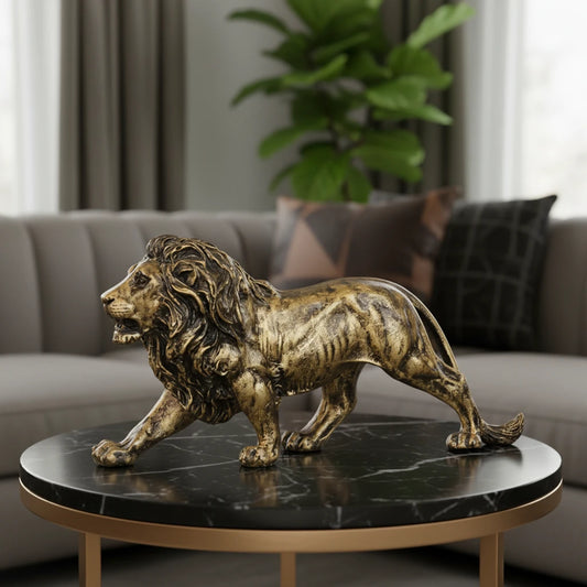 Majestic Stalking Lion Decor Statue - Antique Brass