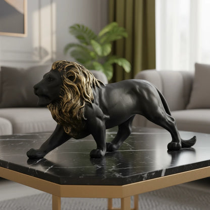 Majestic Stalking Lion Decor Statue-balck