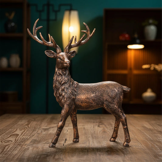 Royal Stately Stag Decor Statue - Antique Copper