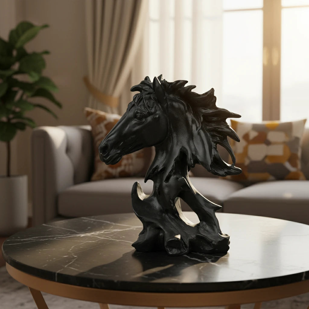 Sophisticated Black Abstract Horse Head Sculpture