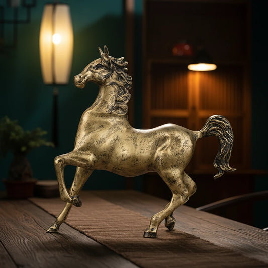 Dynamic Galloping Horse Decor Statue - Antique Brass