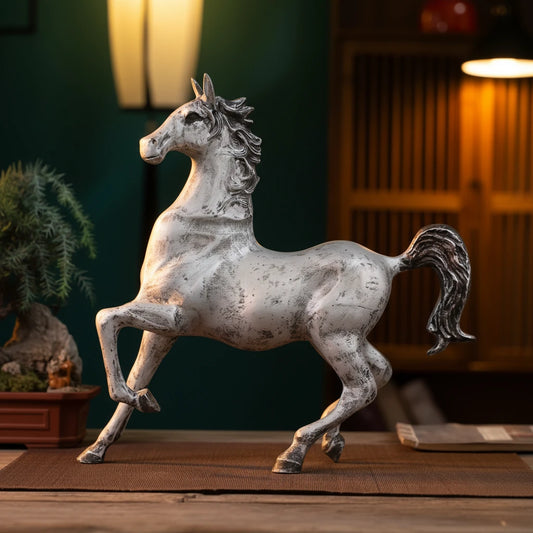 Dynamic Galloping Horse Decor Statue - Antique Silver