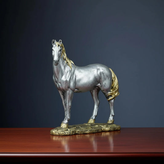Antique Silver/Gold Two-Tone Standing Horse Sculpture