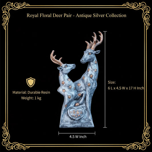 Royal Floral Deer Pair - Antique Silver Collection