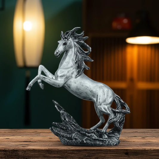 Dynamic Rearing Horse Decor Statue - Antique Silver