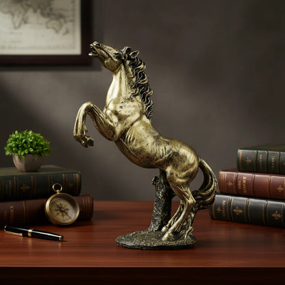 Grand Rearing Horse Decor Statue - Antique Brass