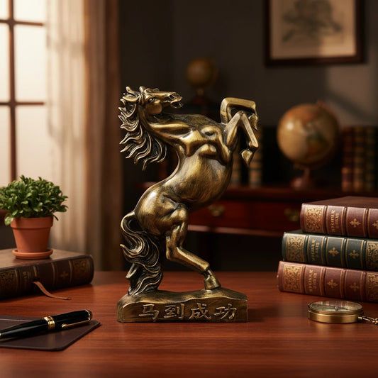 Royal Rearing Horse Decor Statue - Antique Gold