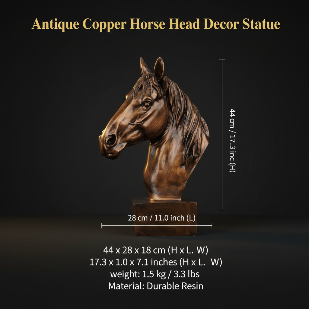 Horse Head Decor Statue - Antique Copper