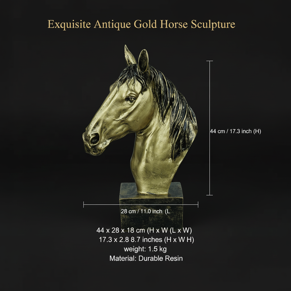 Horse Head Decor Statue - Antique Brass