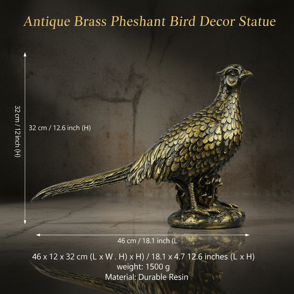 Pheasant Bird Decor Statue-antique brass