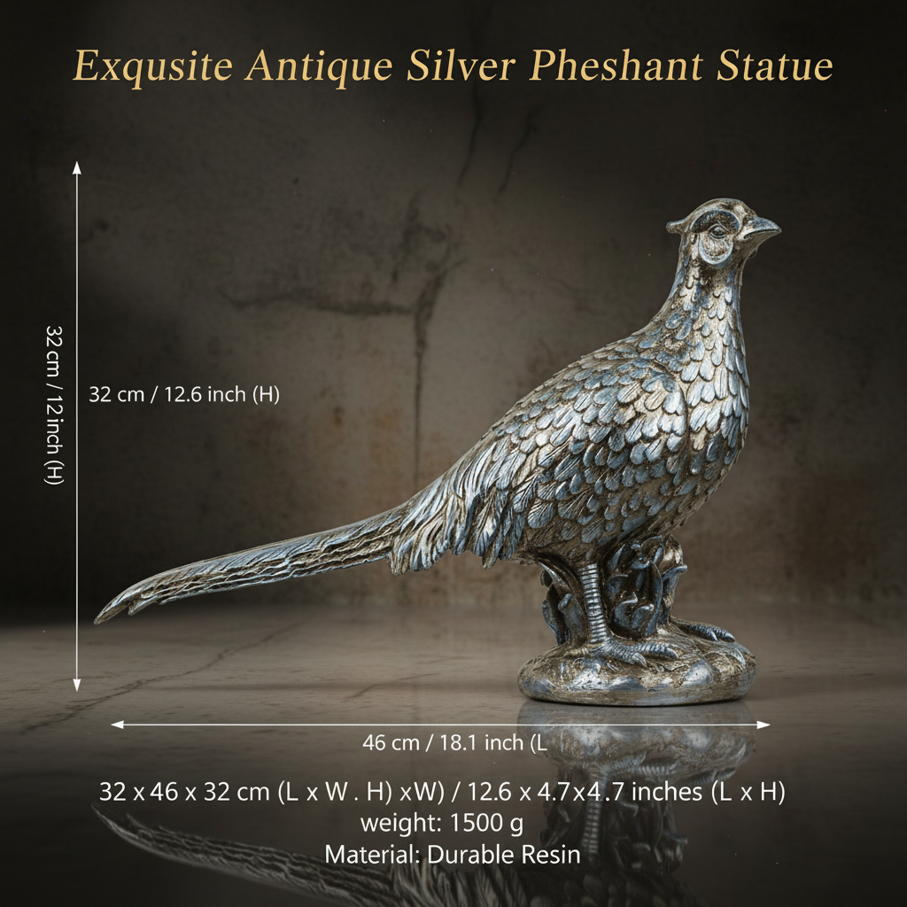 Pheasant Bird Decor Statue - Antique Silver