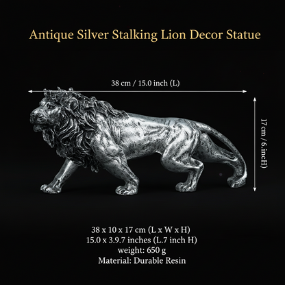 Stalking Lion Decor Statue - Antique Silver