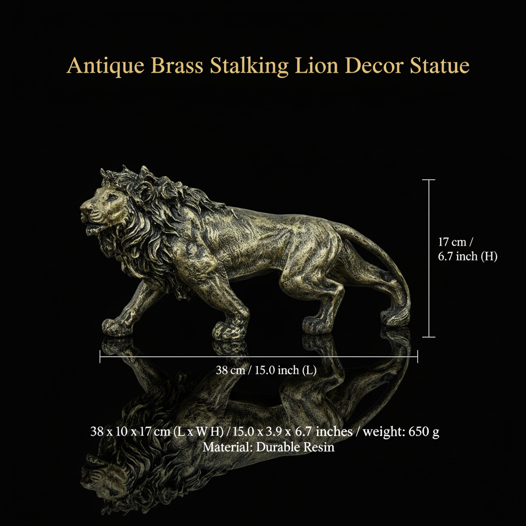 Stalking Lion Decor Statue - Antique Brass