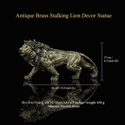 Stalking Lion Decor Statue - Antique Brass