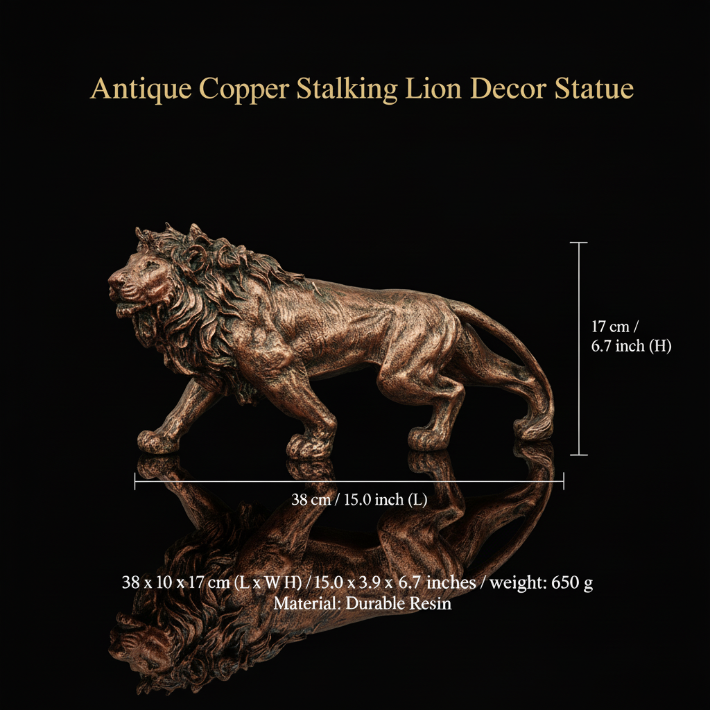 Stalking Lion Decor Statue - Antique Copper