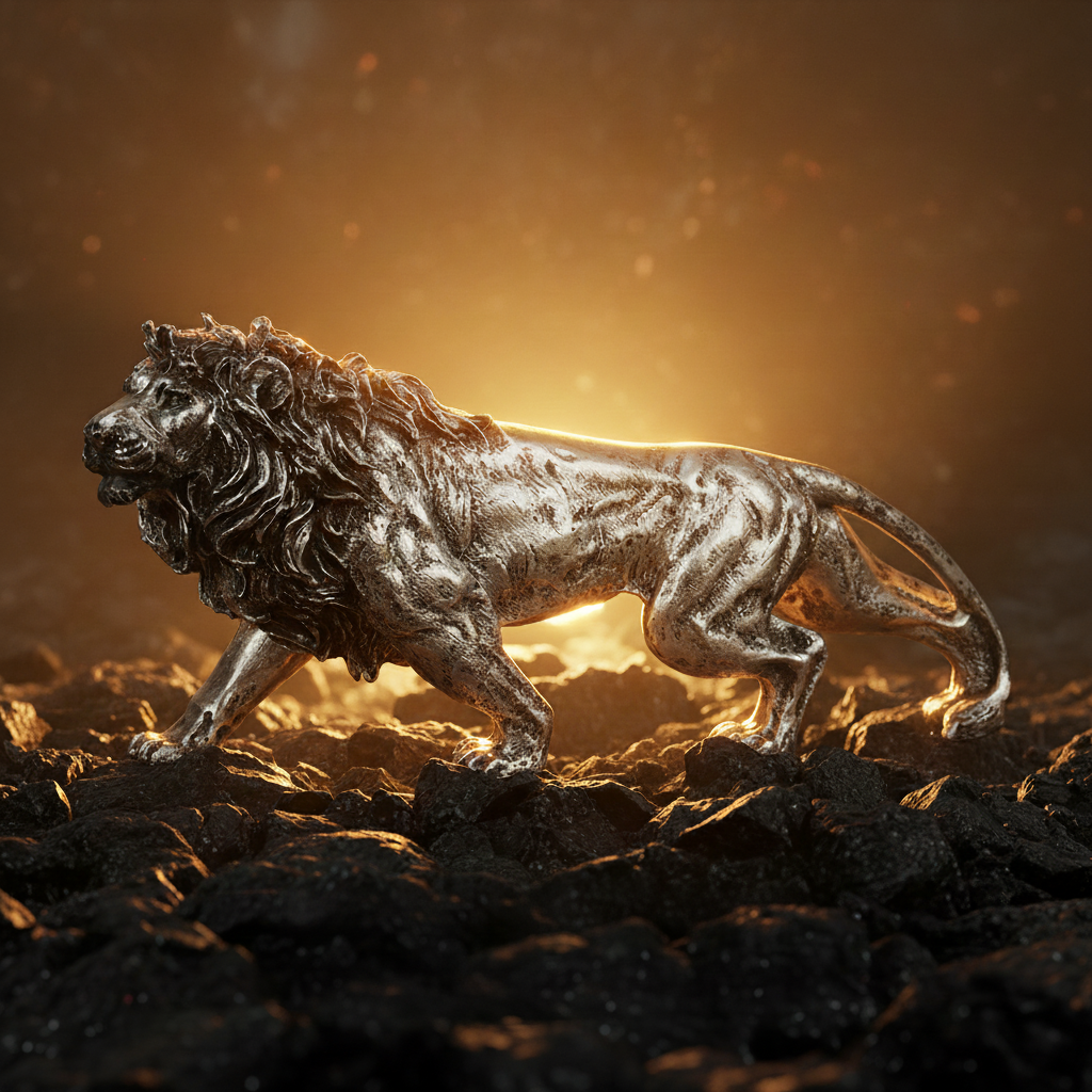 Stalking Lion Decor Statue - Antique Silver