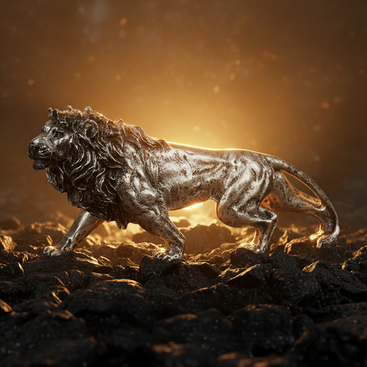 Stalking Lion Decor Statue-antique silver