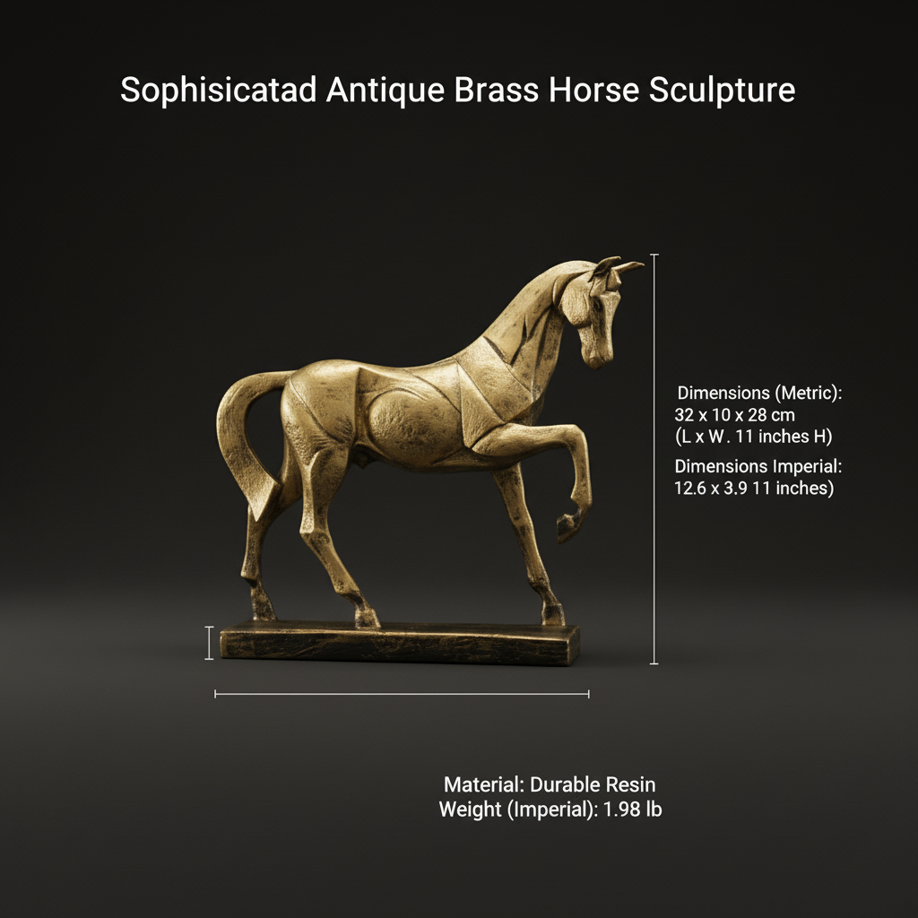 Royal Geometric Horse Statue - Antique Brass