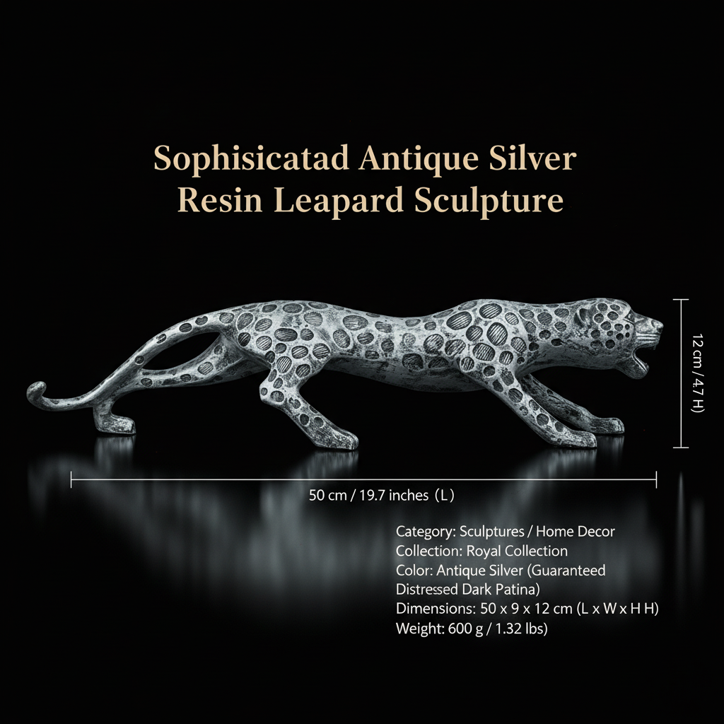 Leopard Decor Statue - Antique Silver