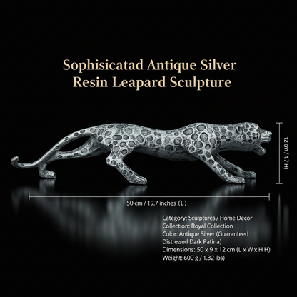 Leopard Decor Statue-antique silver