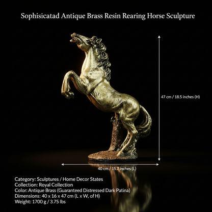 Grand Rearing Horse Decor Statue - Antique Brass