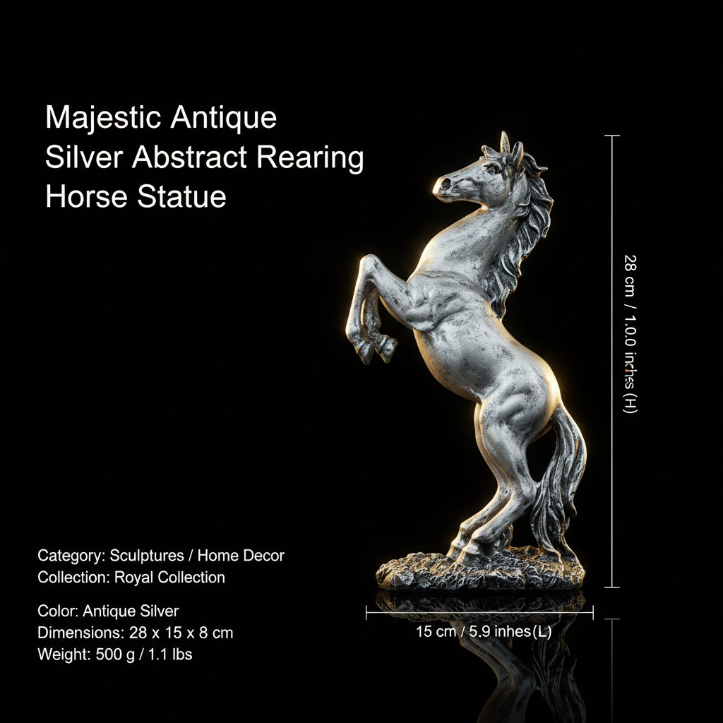 Abstract Horse Bust Decor Statue - Antique Silver
