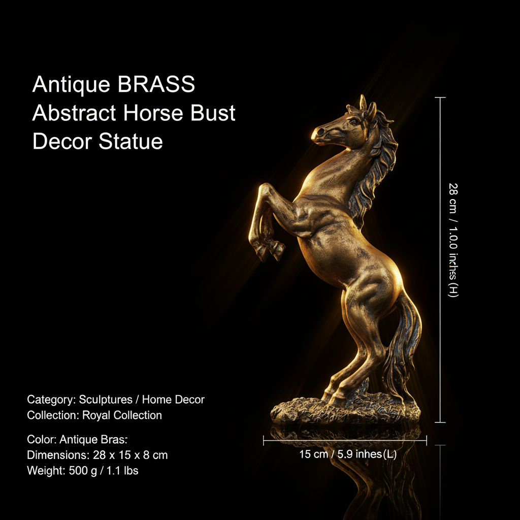 Abstract Horse Bust Decor Statue - Antique Brass