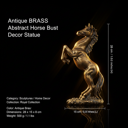 Abstract Horse Bust Decor Statue - Antique Brass