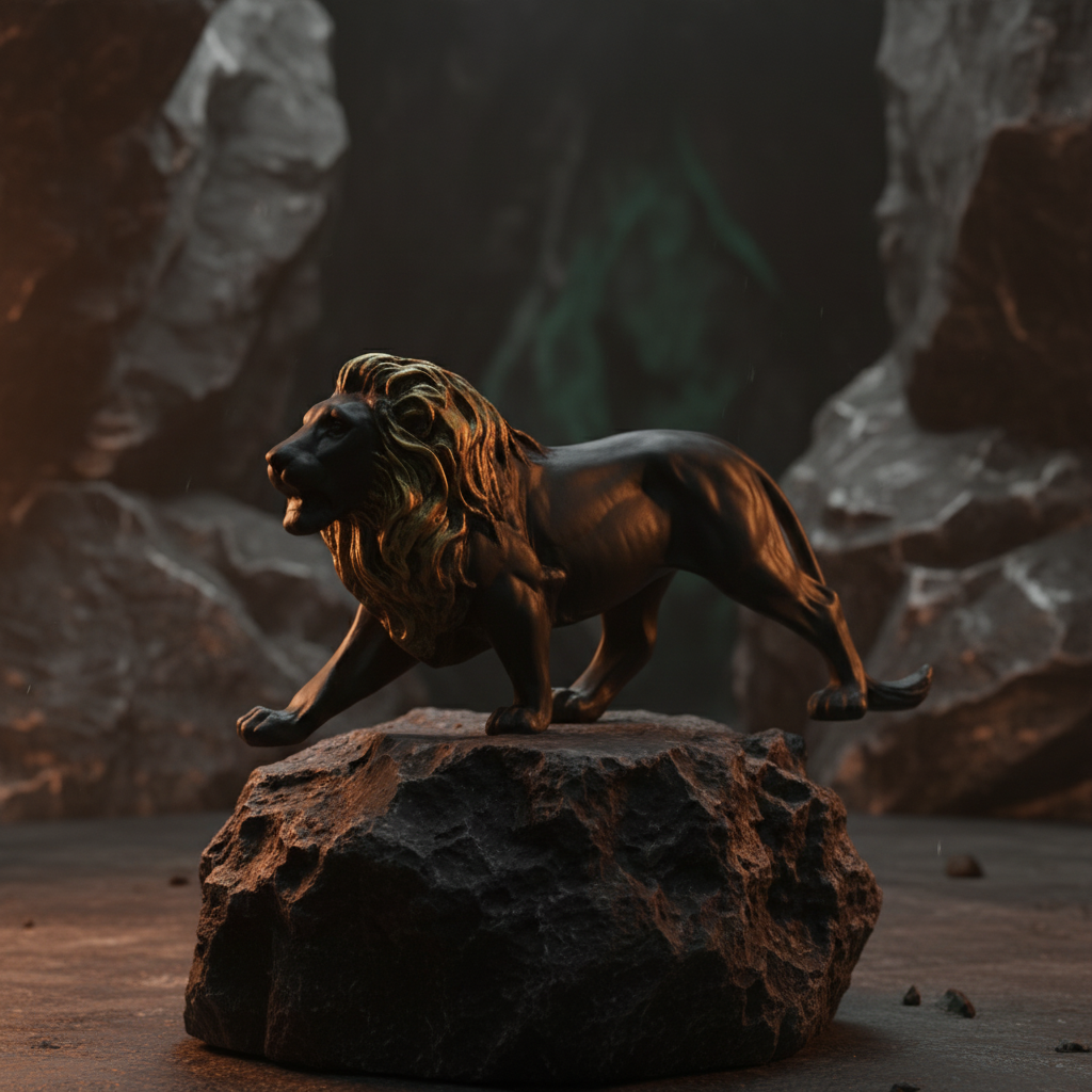 Majestic Stalking Lion Decor Statue-balck