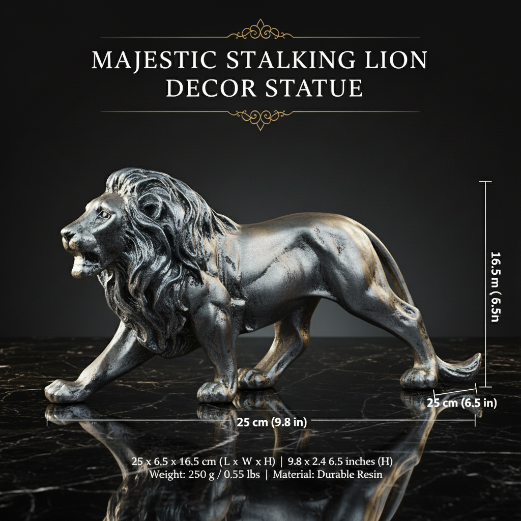 Majestic Stalking Lion Decor Statue - Antique Silver