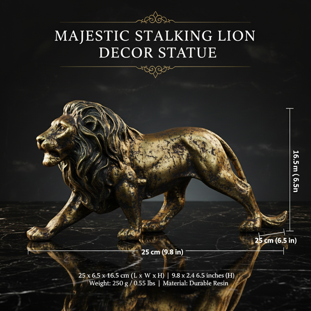 Majestic Stalking Lion Decor Statue - Antique Brass