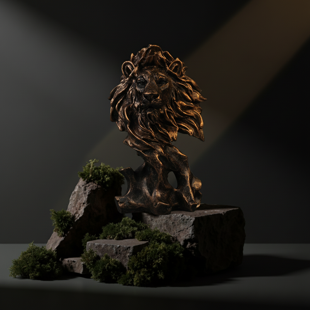 Dynamic Lion Head Bust Decor Statue-antique copper