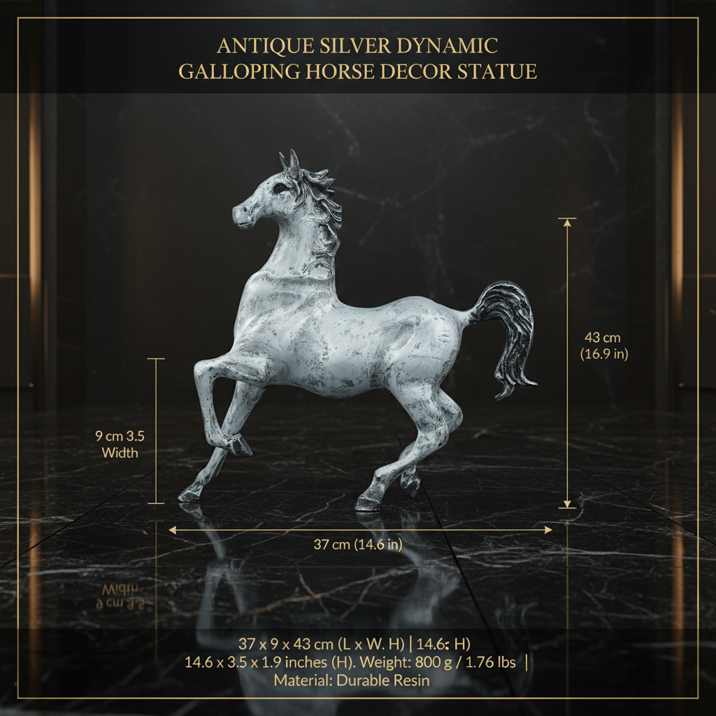 Dynamic Galloping Horse Decor Statue - Antique Silver