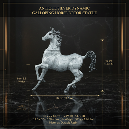 Dynamic Galloping Horse Decor Statue - Antique Silver