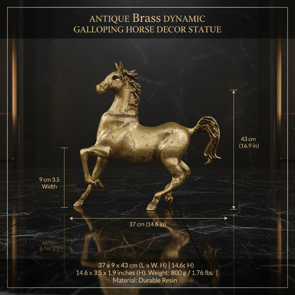 Dynamic Galloping Horse Decor Statue - Antique Brass