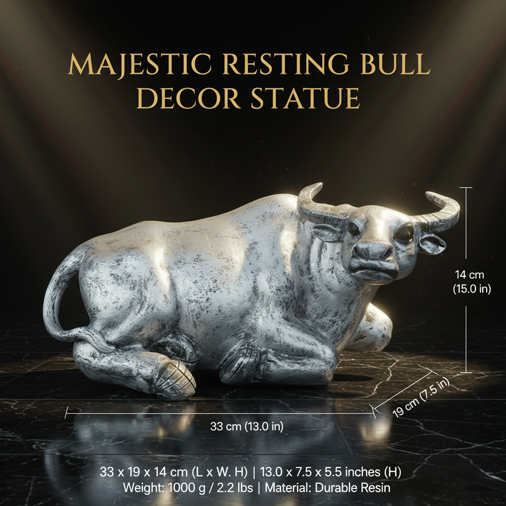 Majestic Resting Bull Decor Statue - Antique Silver