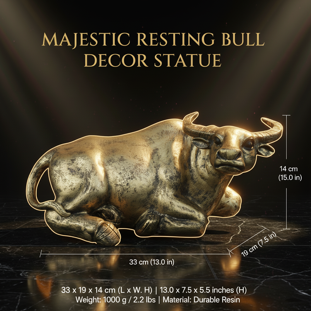 Majestic Resting Bull Decor Statue - Antique Brass
