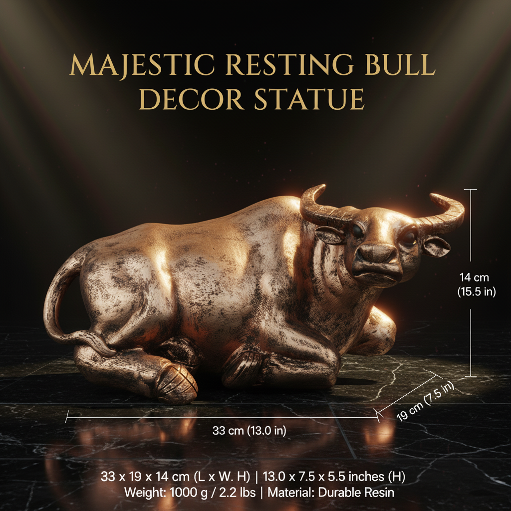 Majestic Resting Bull Decor Statue - Antique Copper