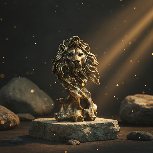 Dynamic Lion Head Bust Decor Statue-antique brass