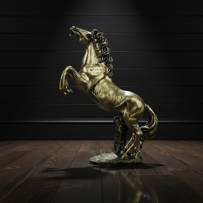Grand Rearing Horse Decor Statue - Antique Brass
