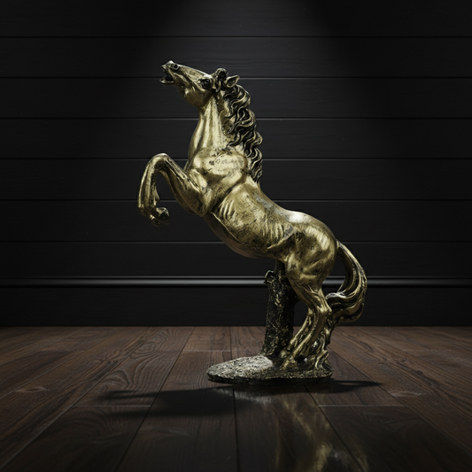 Grand Rearing Horse Decor Statue - Antique Brass