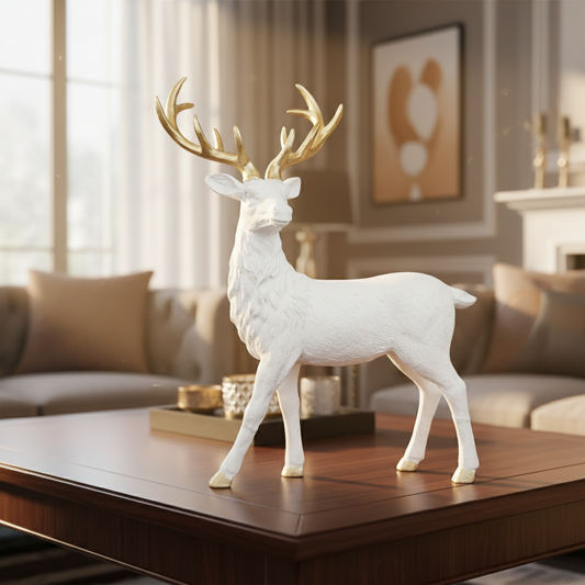 Royal Stately Stag Decor Statue - White Edition
