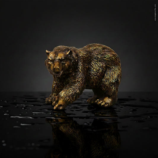 Royal Walking Grizzly Bear Decor Statue - Antique Brass