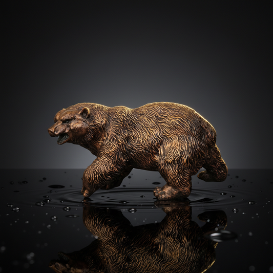 Royal Walking Grizzly Bear Decor Statue - Antique Copper