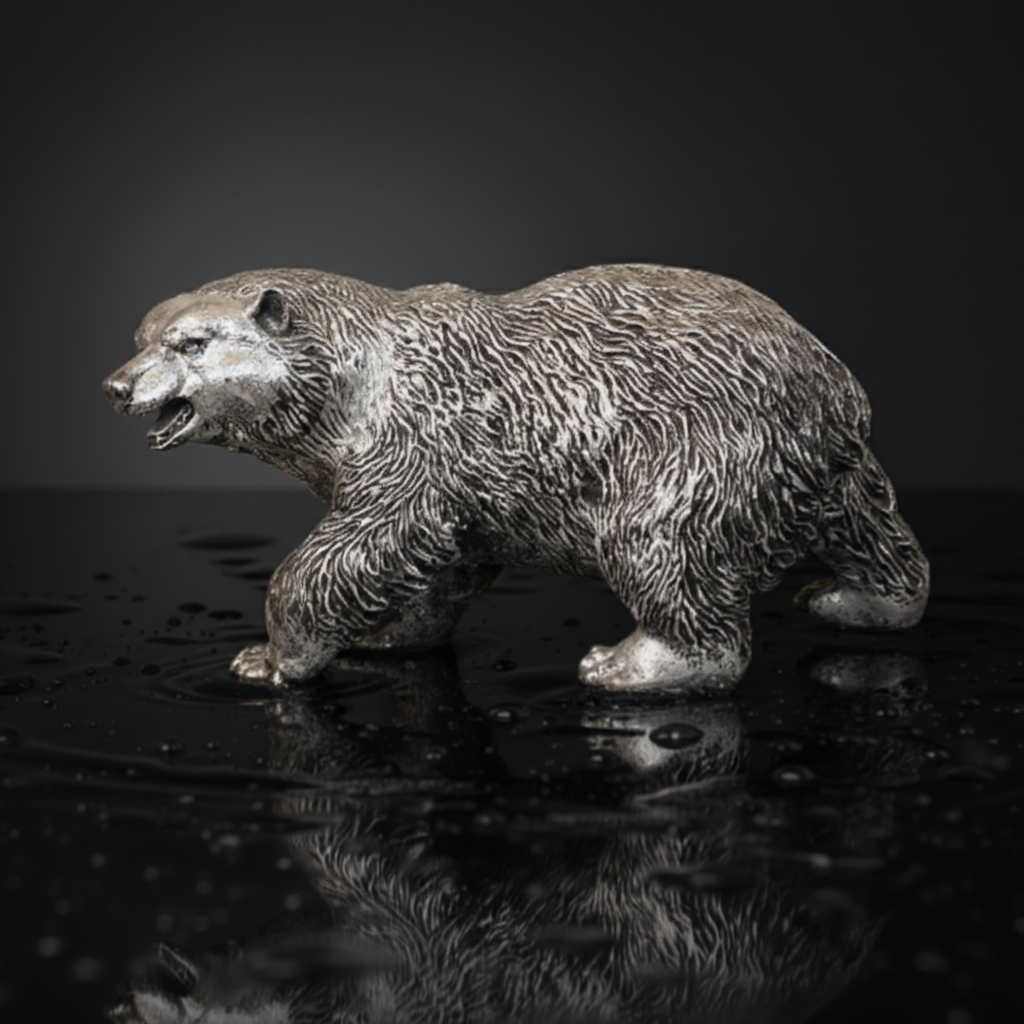 Royal Walking Grizzly Bear Decor Statue - Antique Silver