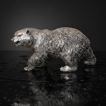 Royal Walking Grizzly Bear Decor Statue - Antique Silver