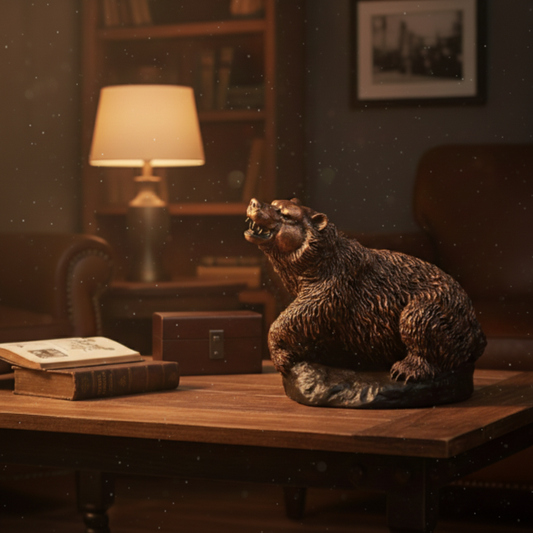 Royal Roaring Grizzly Bear Statue - Antique Copper