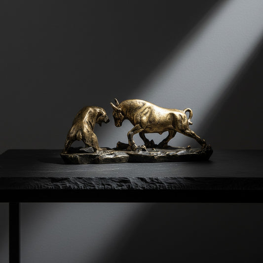 Royal Bull and Bear Market Duel - Antique Brass