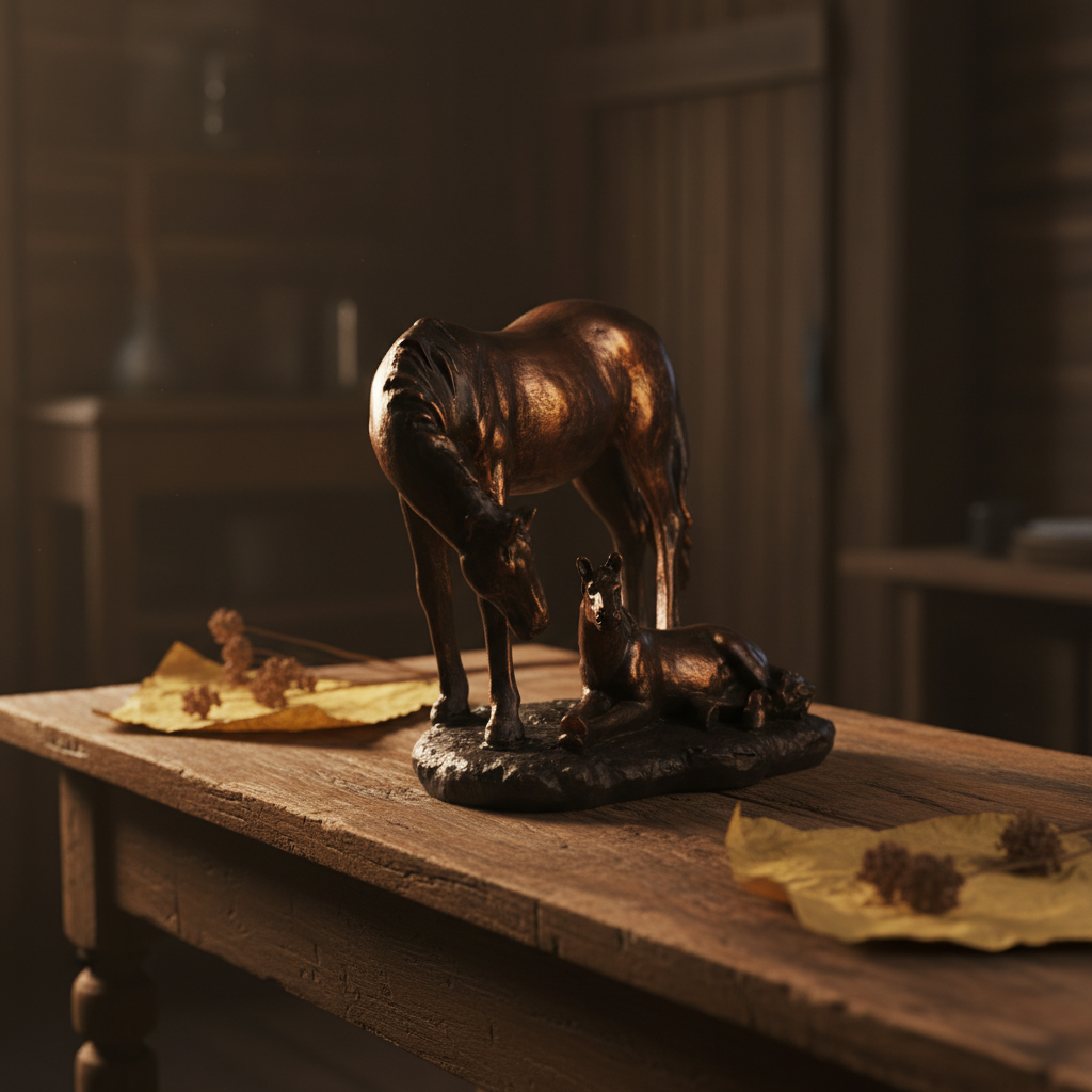 Royal Mare and Foal Decor Statue - Antique Copper